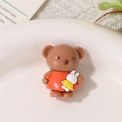 Cartoon Soft Plastic Three-dimensional Brown Bear Wearing Colorful Clothes Hugging A Bunny Through-hole Beads