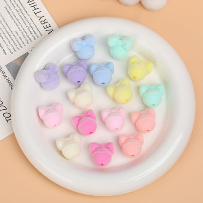 Fluffy Acrylic Bow Bell Shaped Straight Hole Beads