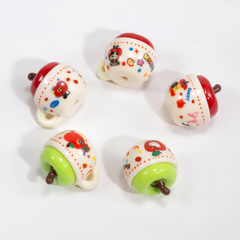 Acrylic Beads In The Shape of Cute Apple Cups with Different Patterns | Acrylic Bead for DIY Bracelet Keychain Jewelry Making