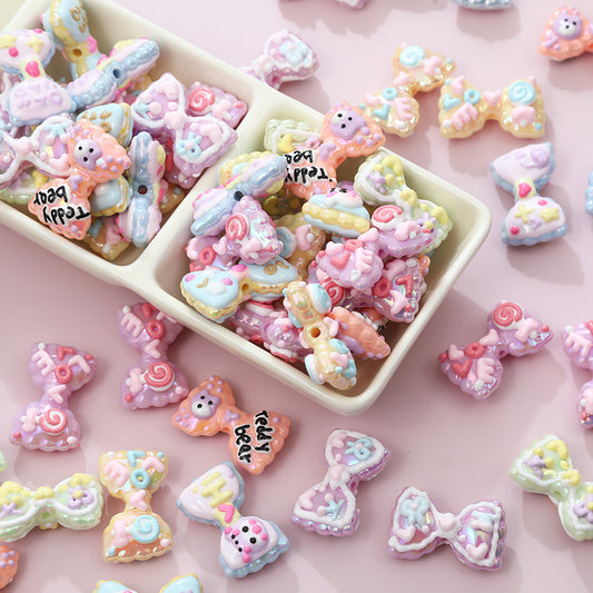 Cute Cartoon Double-sided Hand-painted LOVE Bow Acrylic Beads