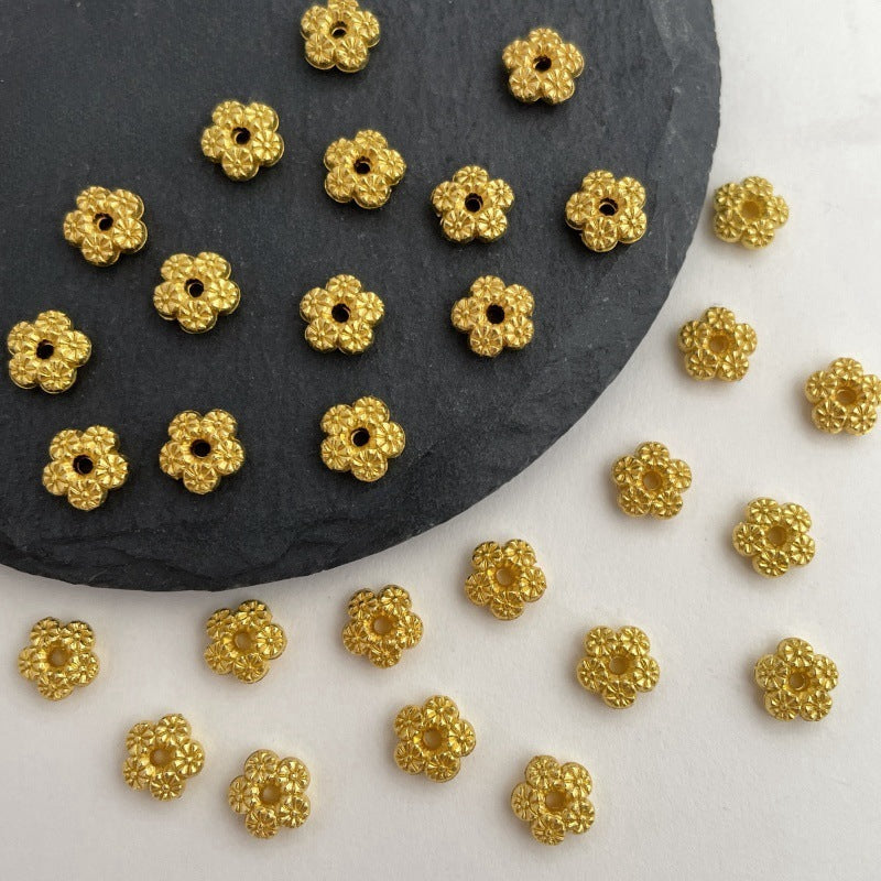 7mm Alloy Five-petal Flower Double-sided Pattern Spacer Beads | DIY Keychain Bracelet Making Supply