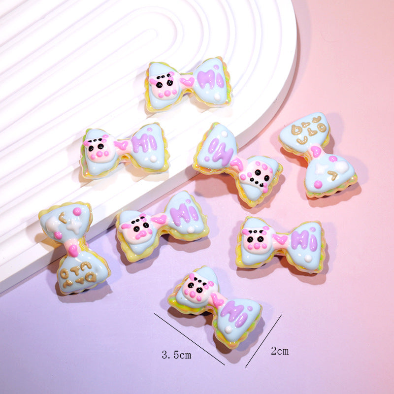 Cute Cartoon Double-sided Hand-painted LOVE Bow Acrylic Beads