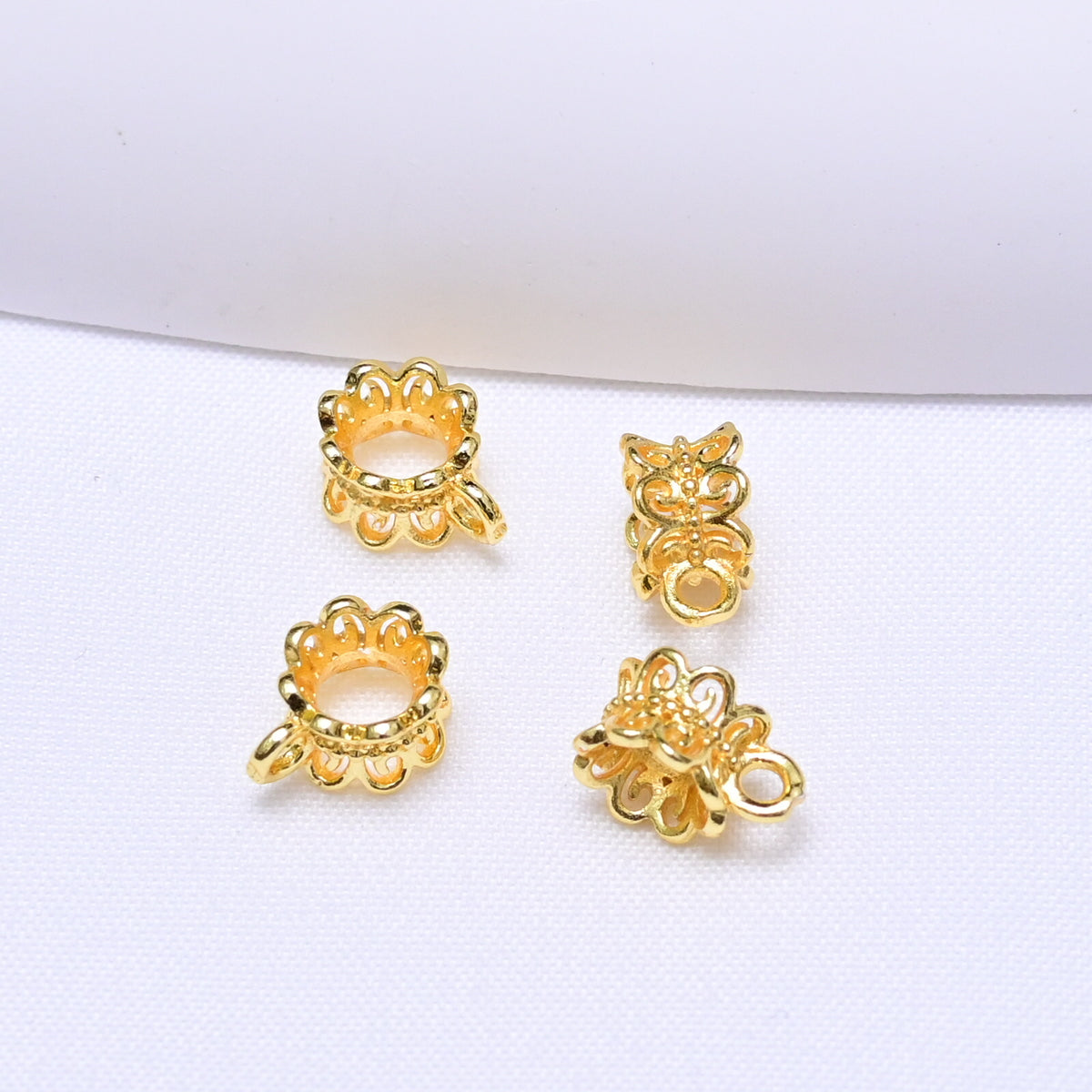 Gold and Silver Hollow Petal Spacer Beads | DIY Keychain Bracelet Making Supply