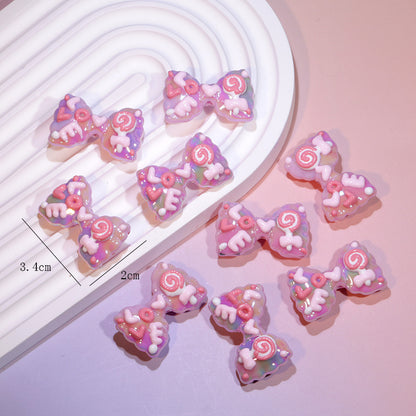 Cute Cartoon Double-sided Hand-painted LOVE Bow Acrylic Beads