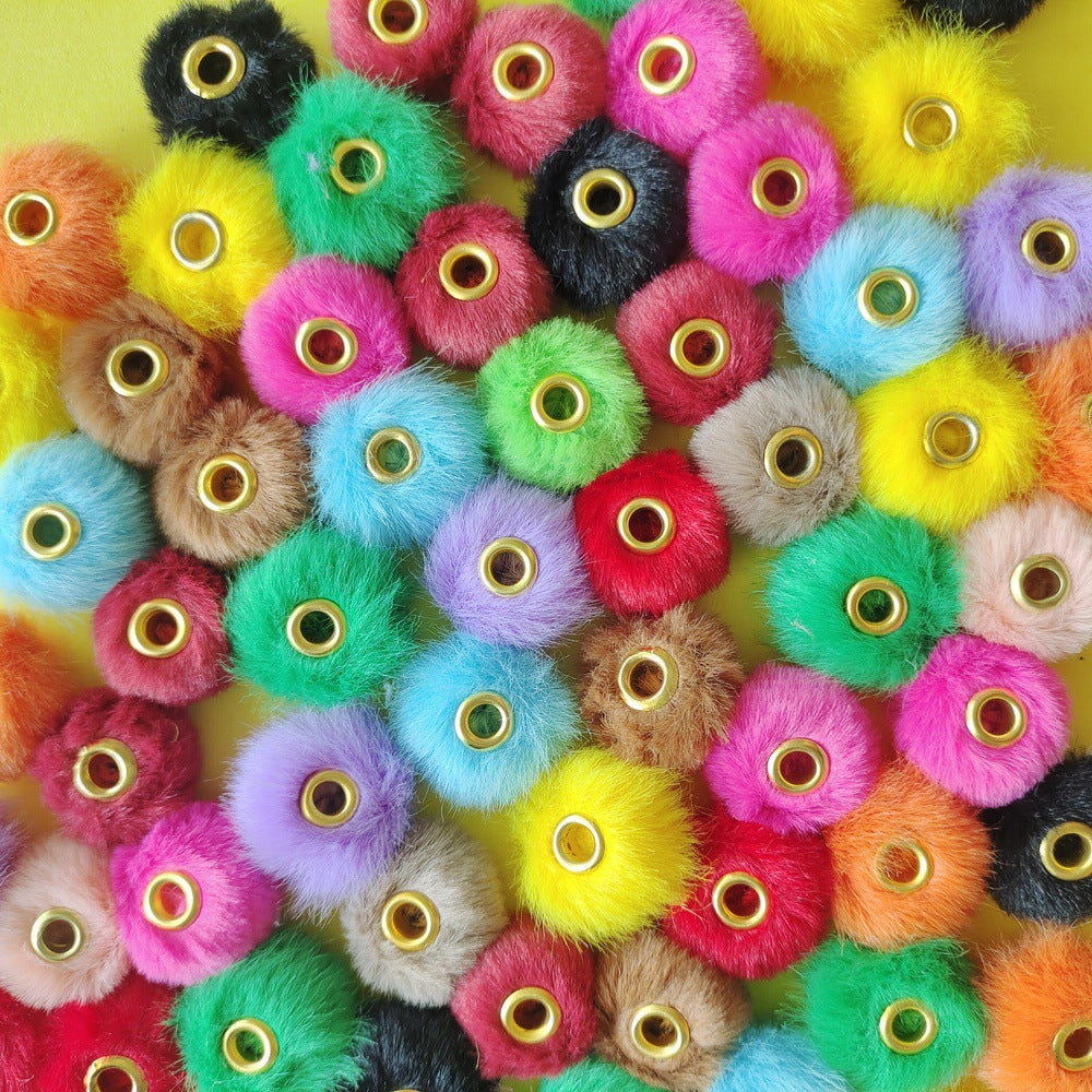 Soft Rabbit Fur Plush Ball Straight Hole Fur Spacer Beads | Acrylic Bead for DIY Bracelet Keychain Jewelry Making