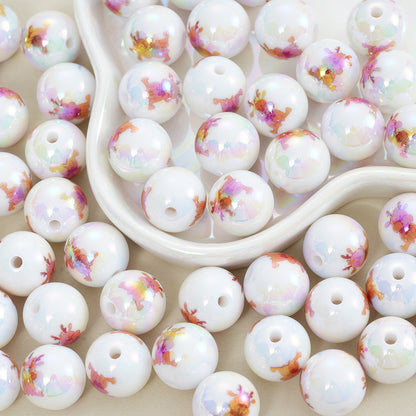 16mm Acrylic Straight Hole Beads Printed with Cute Christmas Deer