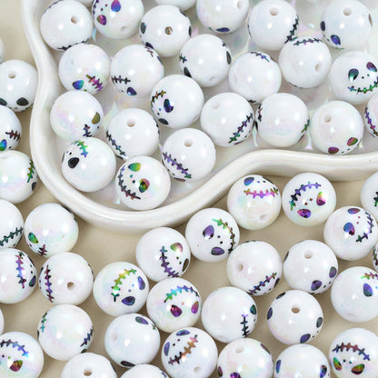 16MM Halloween Ghost Face Doll with Mouth Sewn Shut White Acrylic Straight Hole Beads