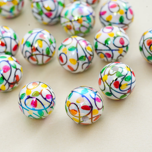 16MM Printed Christmas Series Irregular Lines of Acrylic Straight Hole Beads