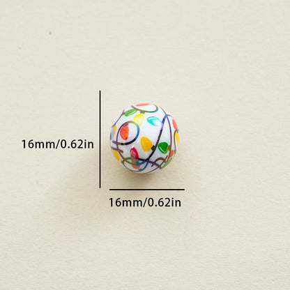 16MM Printed Christmas Series Irregular Lines of Acrylic Straight Hole Beads