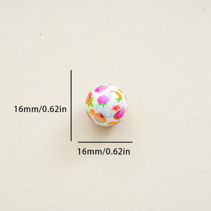 16mm Acrylic Straight Hole Beads Printed with Strawberry Pattern