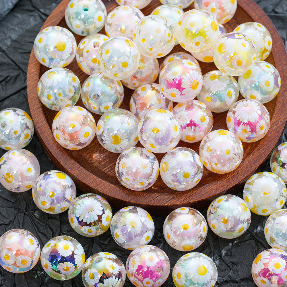 16mm Small Daisy Print Double Layer Acrylic Straight Hole Beads | Acrylic Bead for DIY Bracelet Keychain Jewelry Making