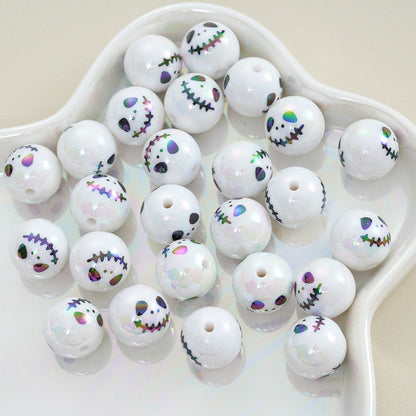 16MM Halloween Ghost Face Doll with Mouth Sewn Shut White Acrylic Straight Hole Beads