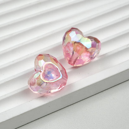 Colorful Heart-shaped Acrylic Straight Hole Beads Inlaid with Diamonds