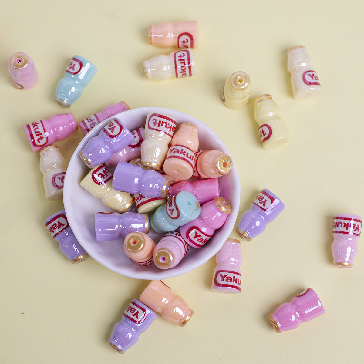 Colorful 3D Mini Beverage Bottle Shaped Acrylic Straight Hole Beads
