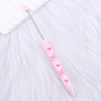 Cute Pink Bow Heart Print Beaded Pen