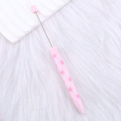 Cute Pink Bow Heart Print Beaded Pen