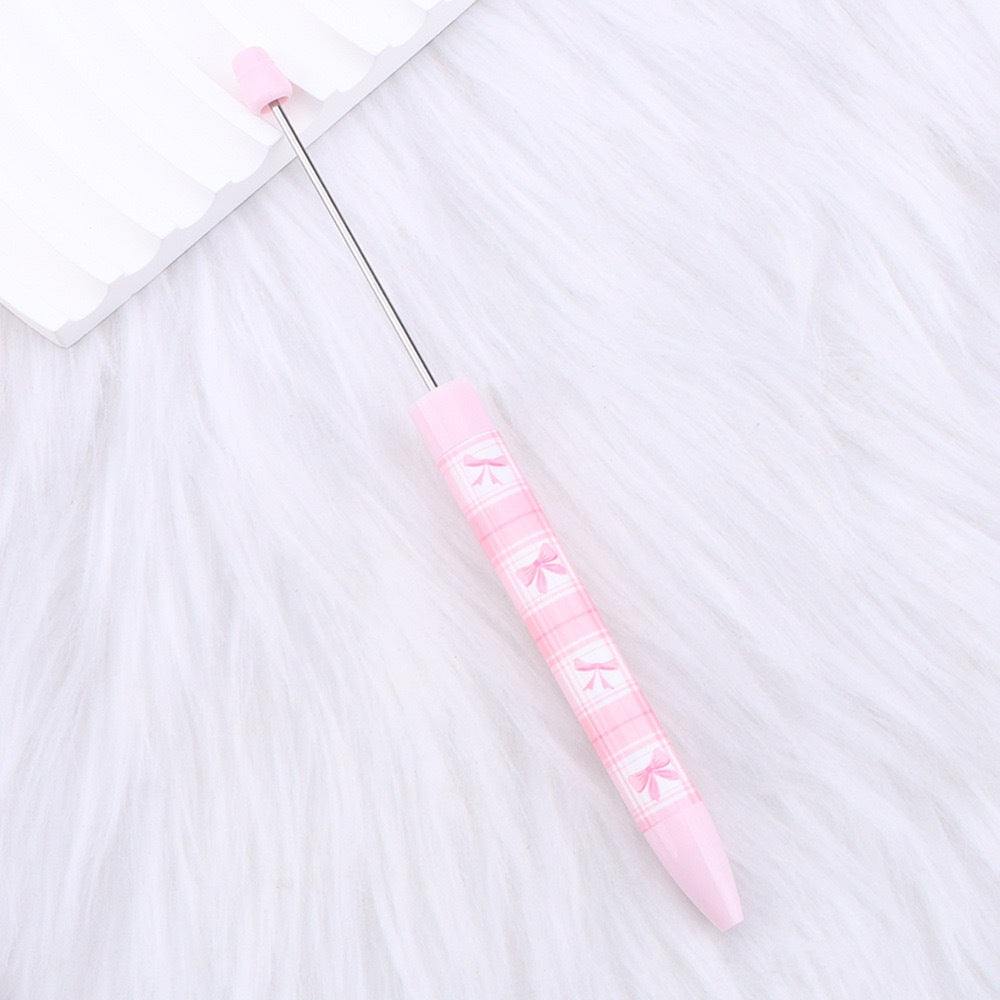 Cute Pink Bow Heart Print Beaded Pen | DIY Beadable Pen Craft Gift Idea