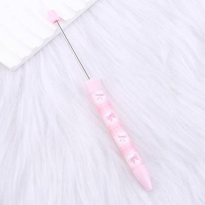 Cute Pink Bow Heart Print Beaded Pen