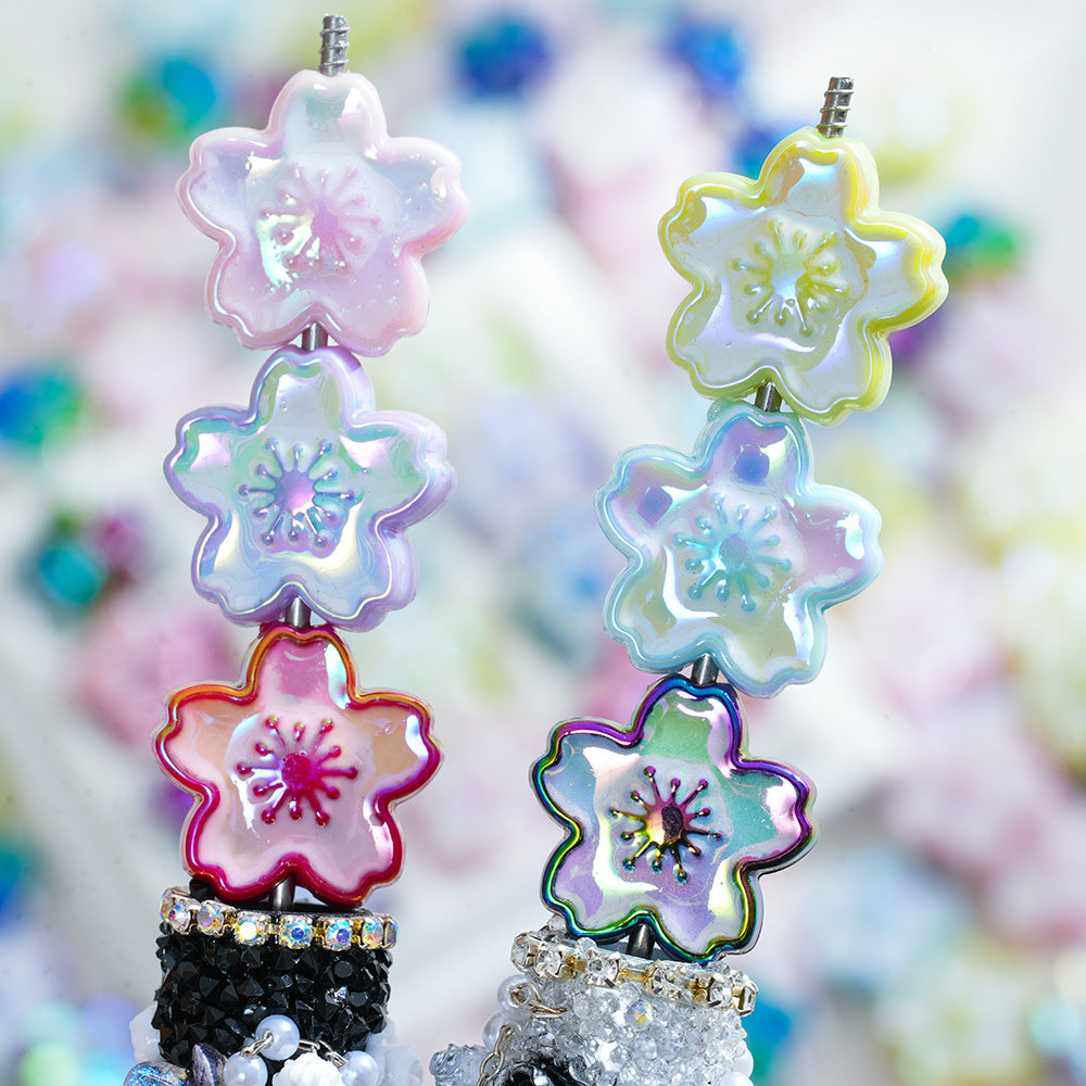 UV Colorful Oil Drip Cherry Blossom Vertical Hole Acrylic Beads - Beadable Cat