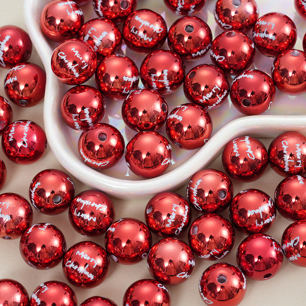 16MM Christmas Electroplated Acrylic English Letters Red Straight Hole Beads - Beadable Cat