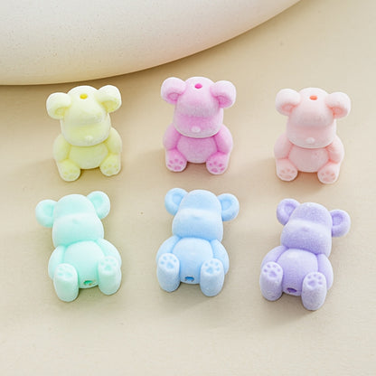 Cute Cartoon 3D Mixed Color Flocking Bear Straight Hole Beads - Beadable Cat