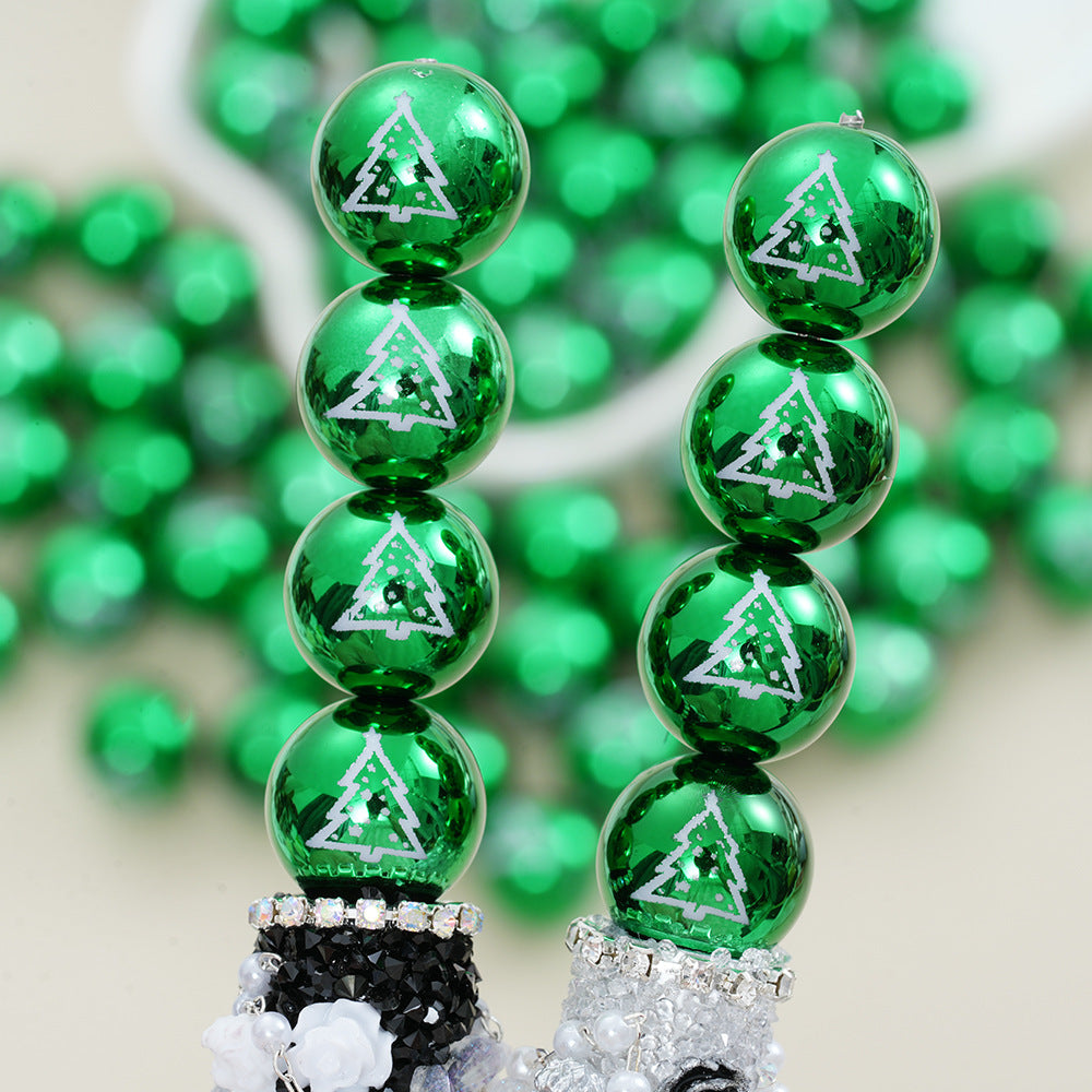 16mm Electroplated Acrylic Straight Hole Beads with Christmas Tree | Acrylic Bead for DIY Bracelet Keychain Jewelry Making