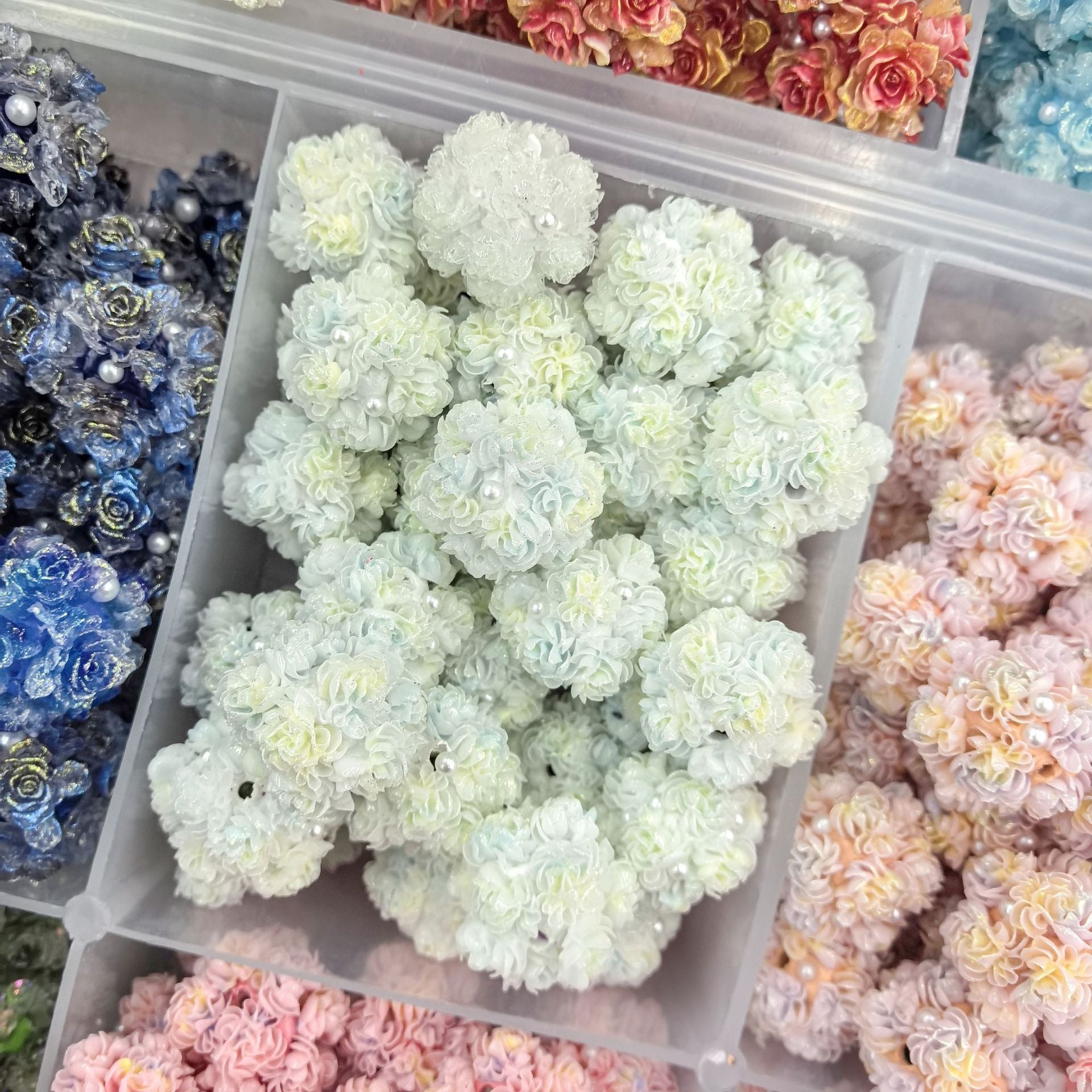 20mm Clay Hydrangea Rose Flower Pearl Flower Ball Straight Hole Beads - Beadable Cat