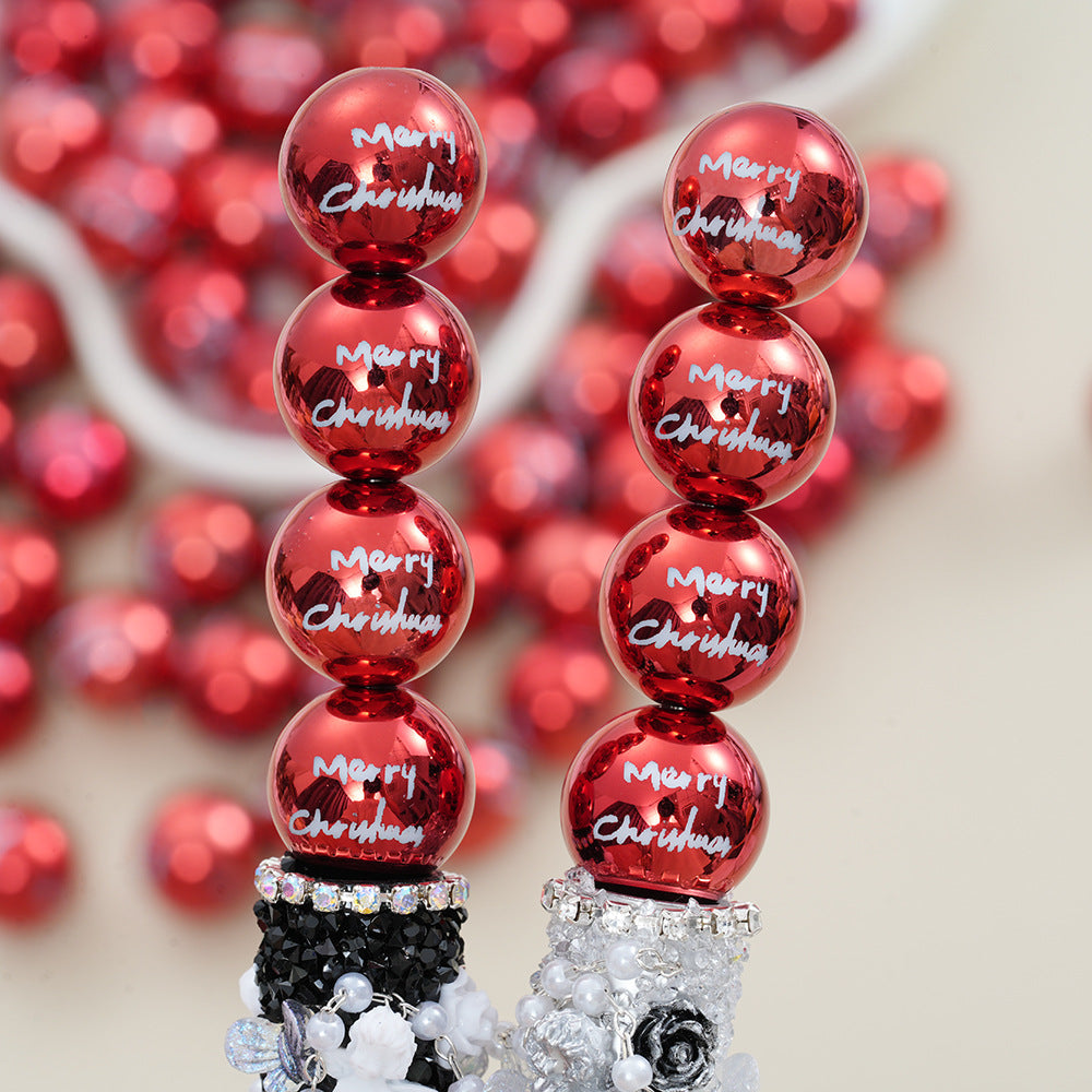 16MM Christmas Electroplated Acrylic English Letters Red Straight Hole Beads - Beadable Cat