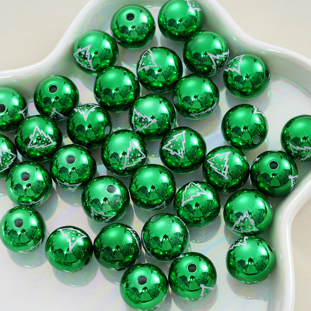 16mm Electroplated Acrylic Straight Hole Beads with Christmas Tree | Acrylic Bead for DIY Bracelet Keychain Jewelry Making