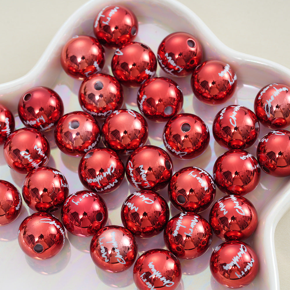 16MM Christmas Electroplated Acrylic English Letters Red Straight Hole Beads - Beadable Cat