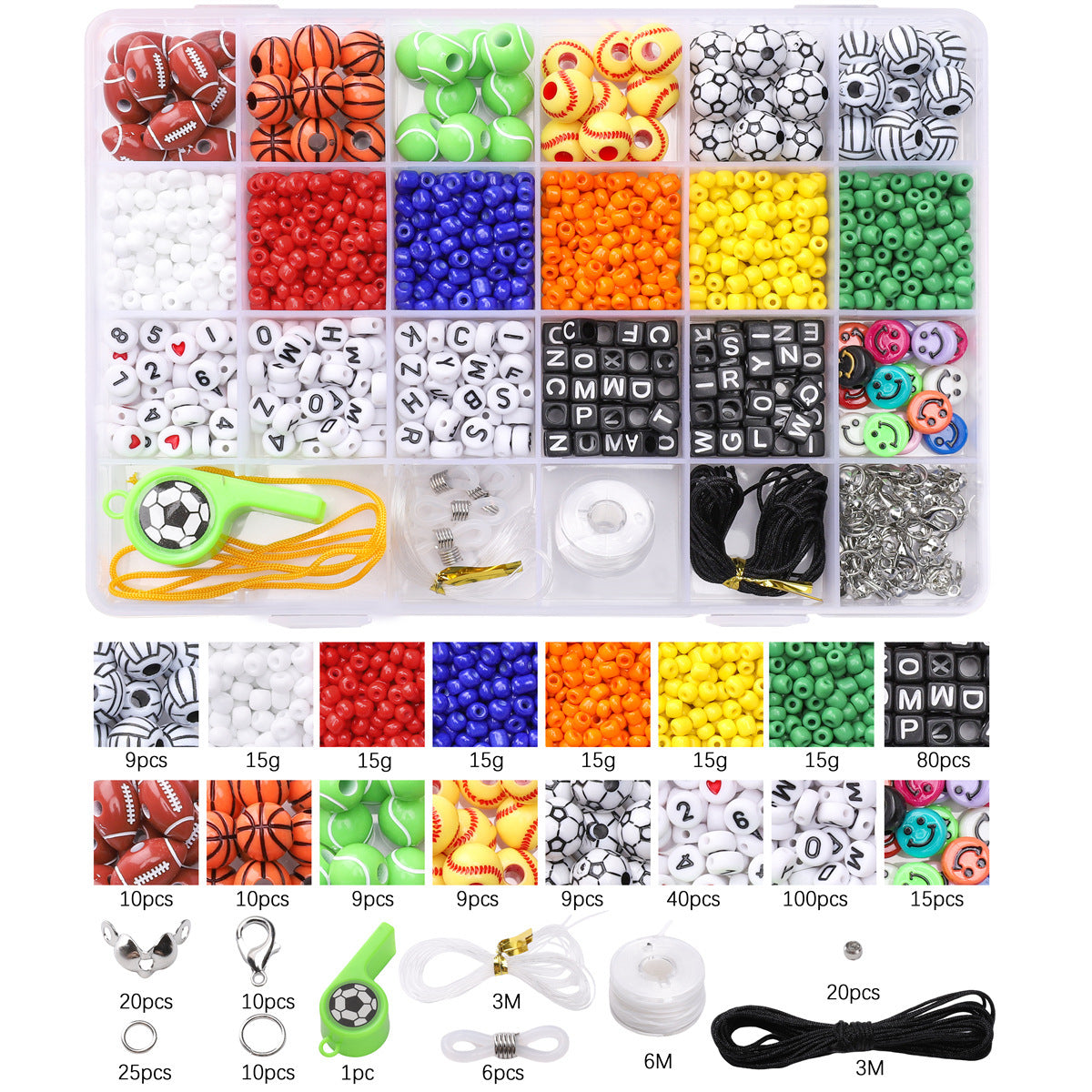 24-grid Boxed Handmade DIY Sports Ball Letter Bead Set - Beadable Cat