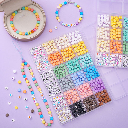 24 Grid Smooth Frosted Flat Round Beads Letter Beads Set Handmade Diy Bead Set - Beadable Cat