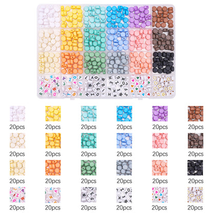 24 Grid Smooth Frosted Flat Round Beads Letter Beads Set Handmade Diy Bead Set - Beadable Cat