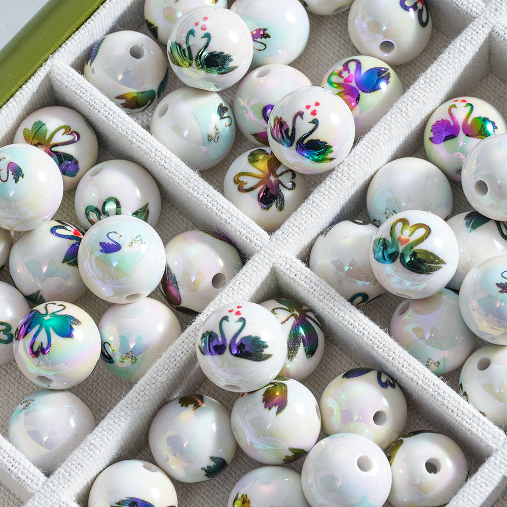 16mm Black Swan Heart Printed Acrylic Beads - Beadable Cat
