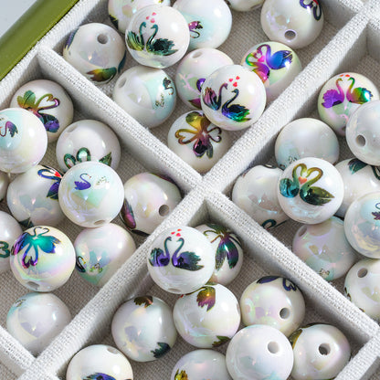 16mm Black Swan Heart Printed Acrylic Beads - Beadable Cat