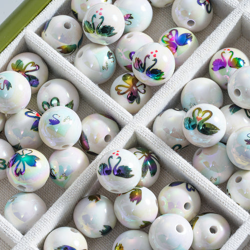 16mm Black Swan Heart Printed Acrylic Beads - Beadable Cat