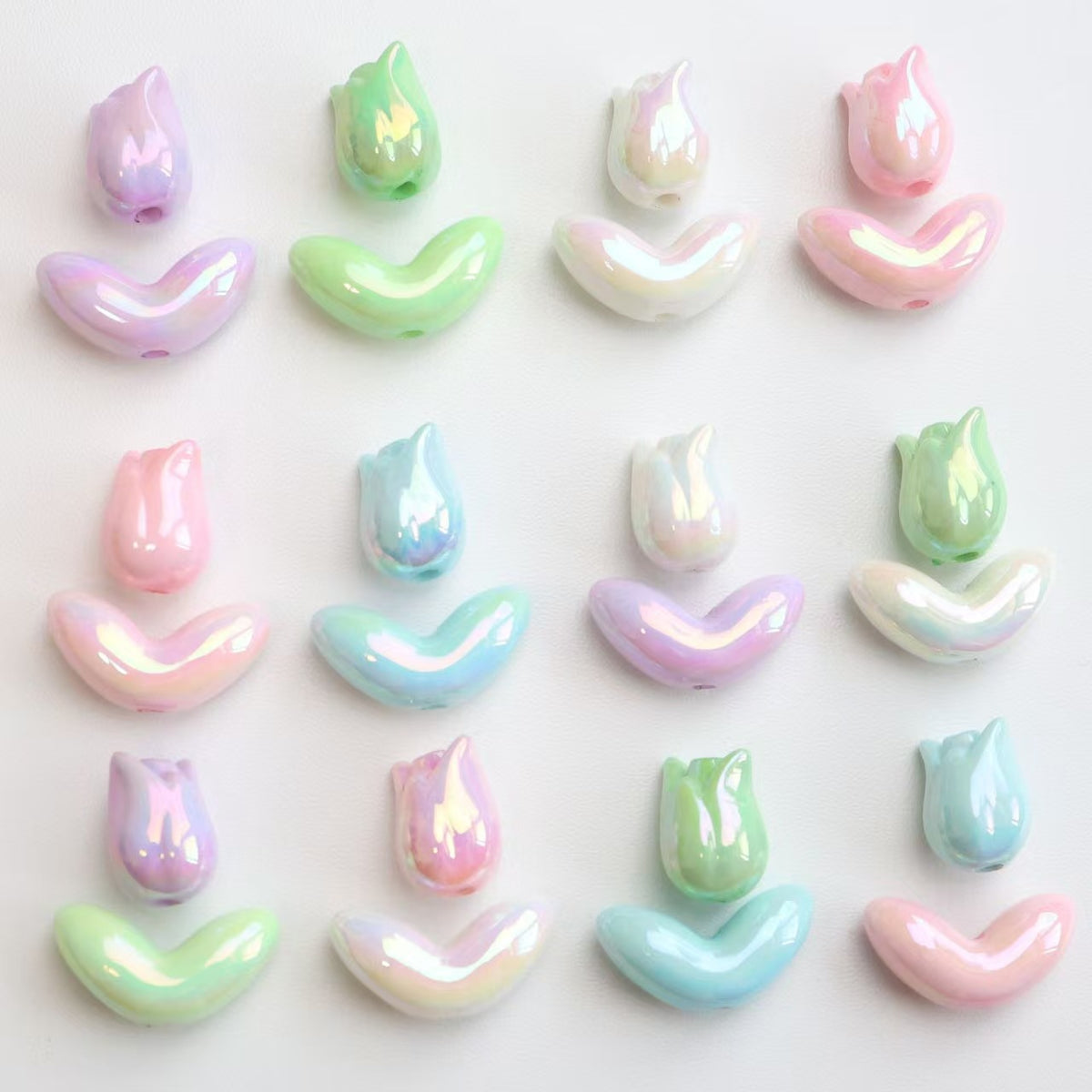 Colorful Uv Tulip Flower Leaf Straight Hole Beads | Acrylic Bead for DIY Bracelet Keychain Jewelry Making