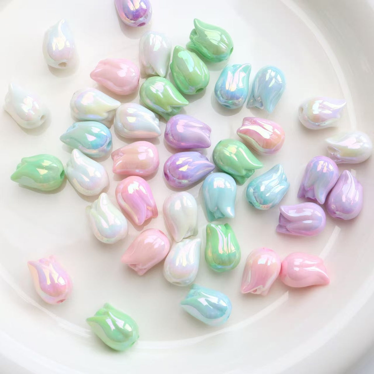 Colorful Uv Tulip Flower Leaf Straight Hole Beads | Acrylic Bead for DIY Bracelet Keychain Jewelry Making