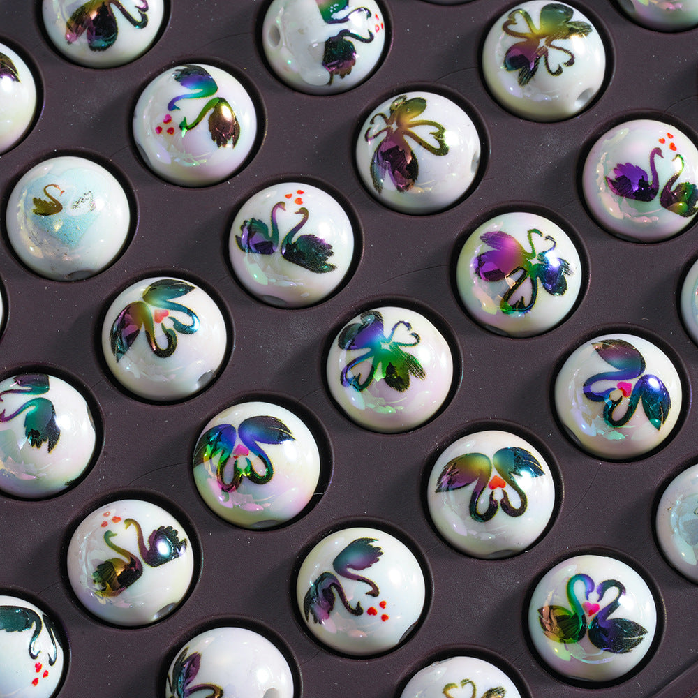 16mm Black Swan Heart Printed Acrylic Beads - Beadable Cat