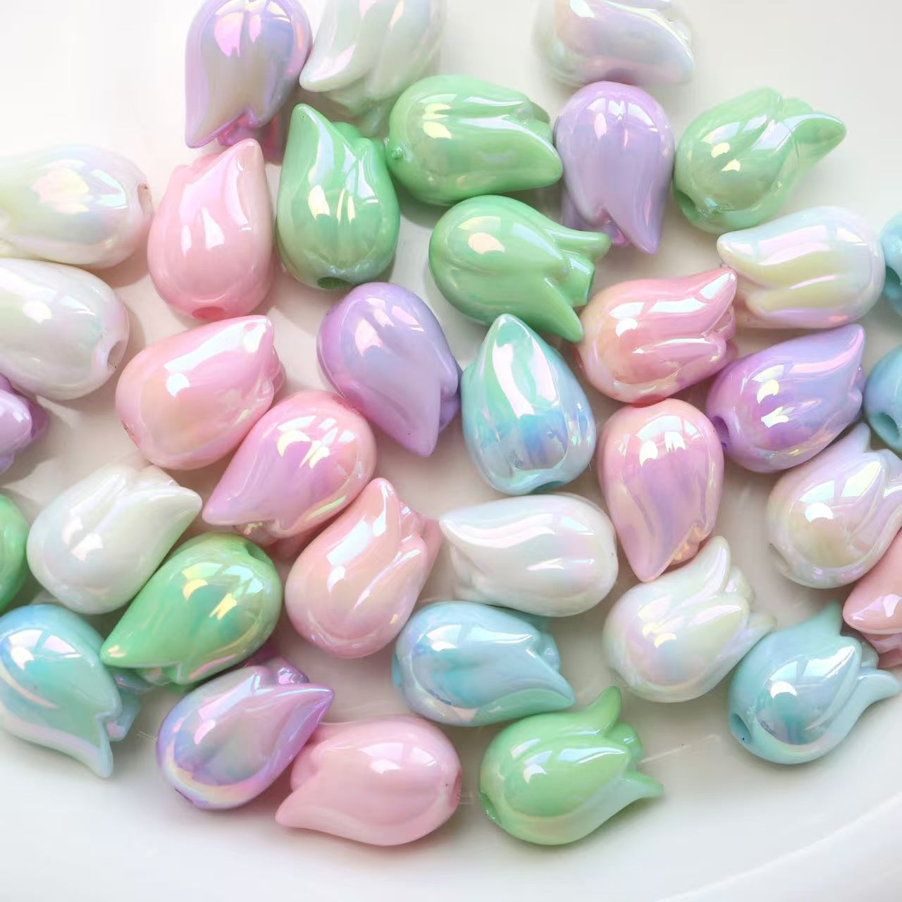 Colorful Uv Tulip Flower Leaf Straight Hole Beads - Beadable Cat