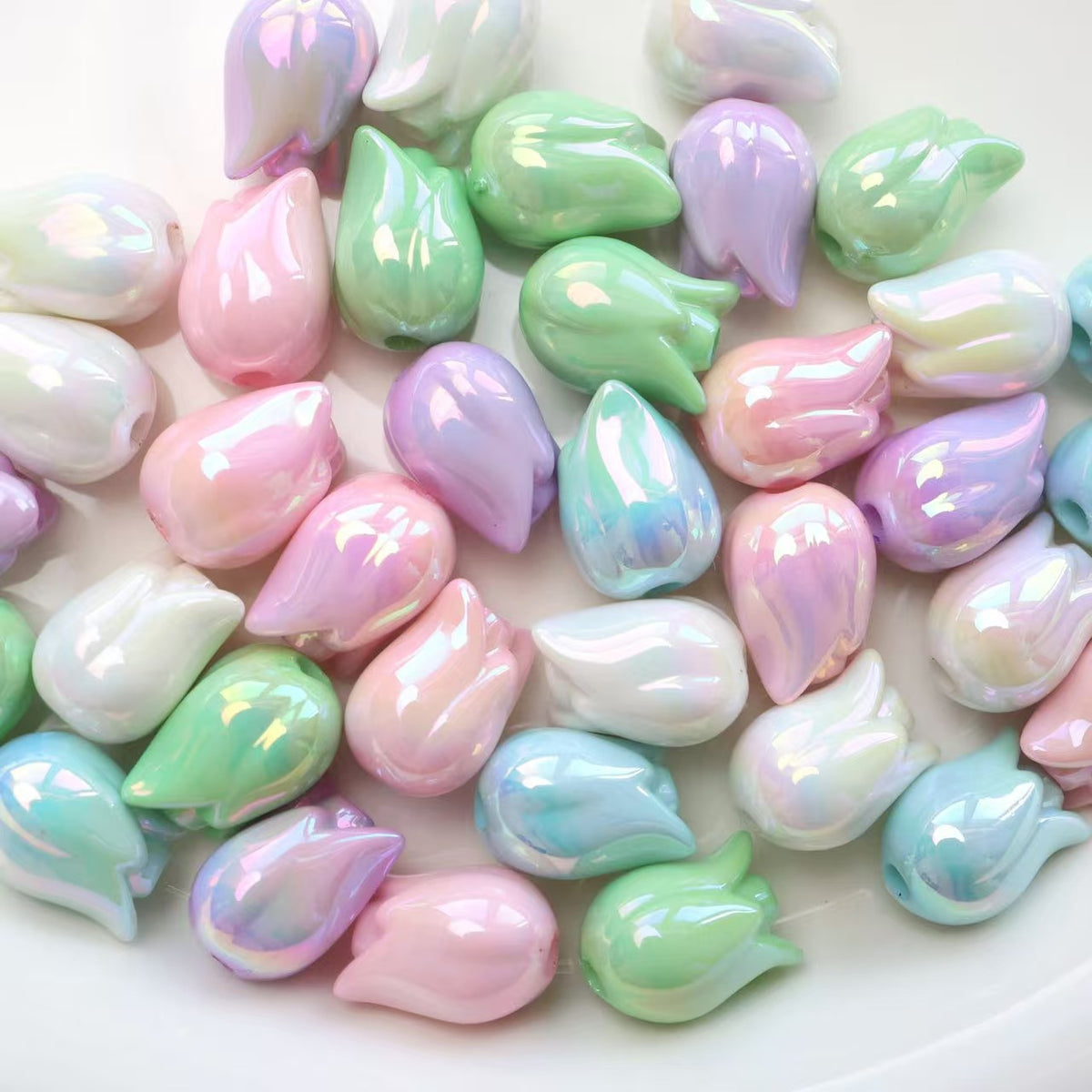 Colorful Uv Tulip Flower Leaf Straight Hole Beads | Acrylic Bead for DIY Bracelet Keychain Jewelry Making