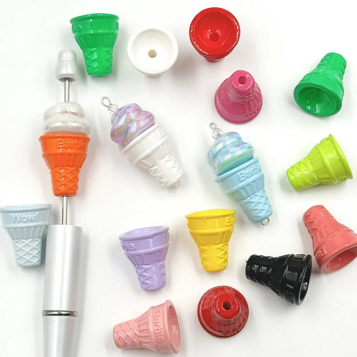 Multicolor Ice Cream Cones with Straight Hole Beads | Acrylic Bead for DIY Bracelet Keychain Jewelry Making