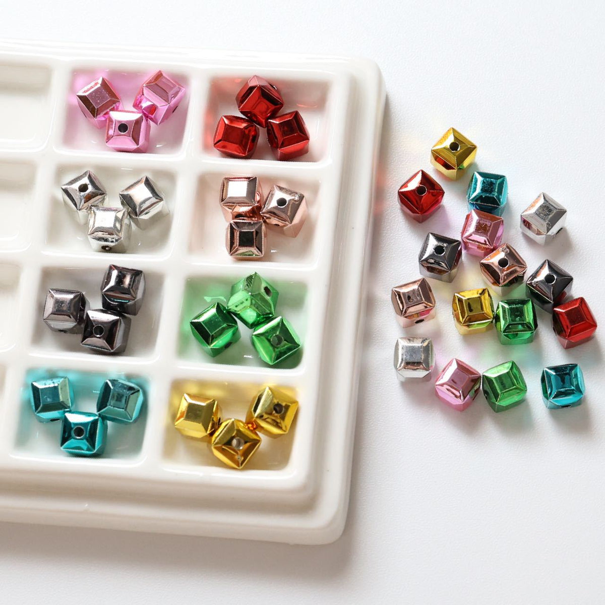 8*8 UV Electroplated Colorful Small Square Straight Hole Beads | Acrylic Bead for DIY Bracelet Keychain Jewelry Making