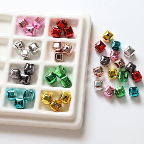 8*8 UV Electroplated Colorful Small Square Straight Hole Beads - Beadable Cat
