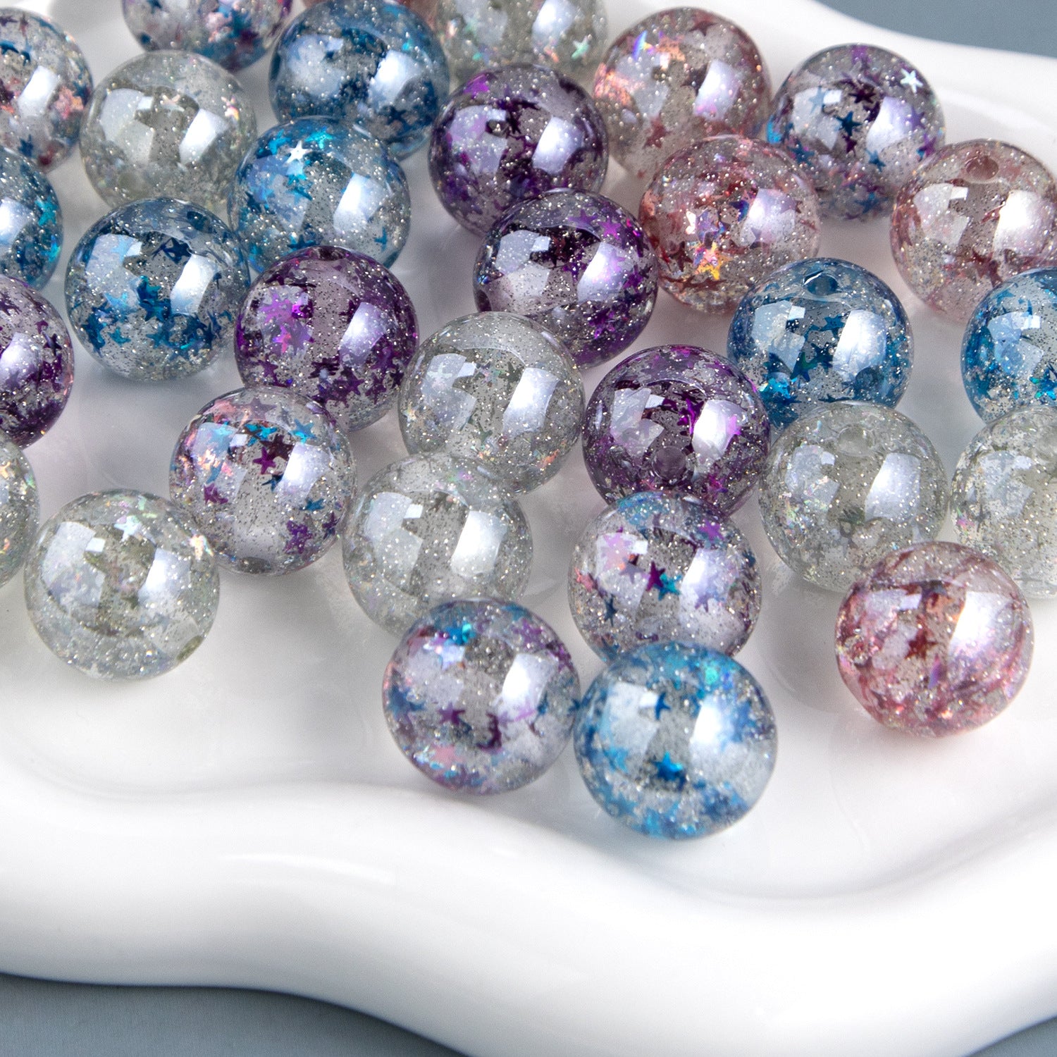 16MM Acrylic Transparent Fine Glitter Star Through Hole Beads - Beadable Cat