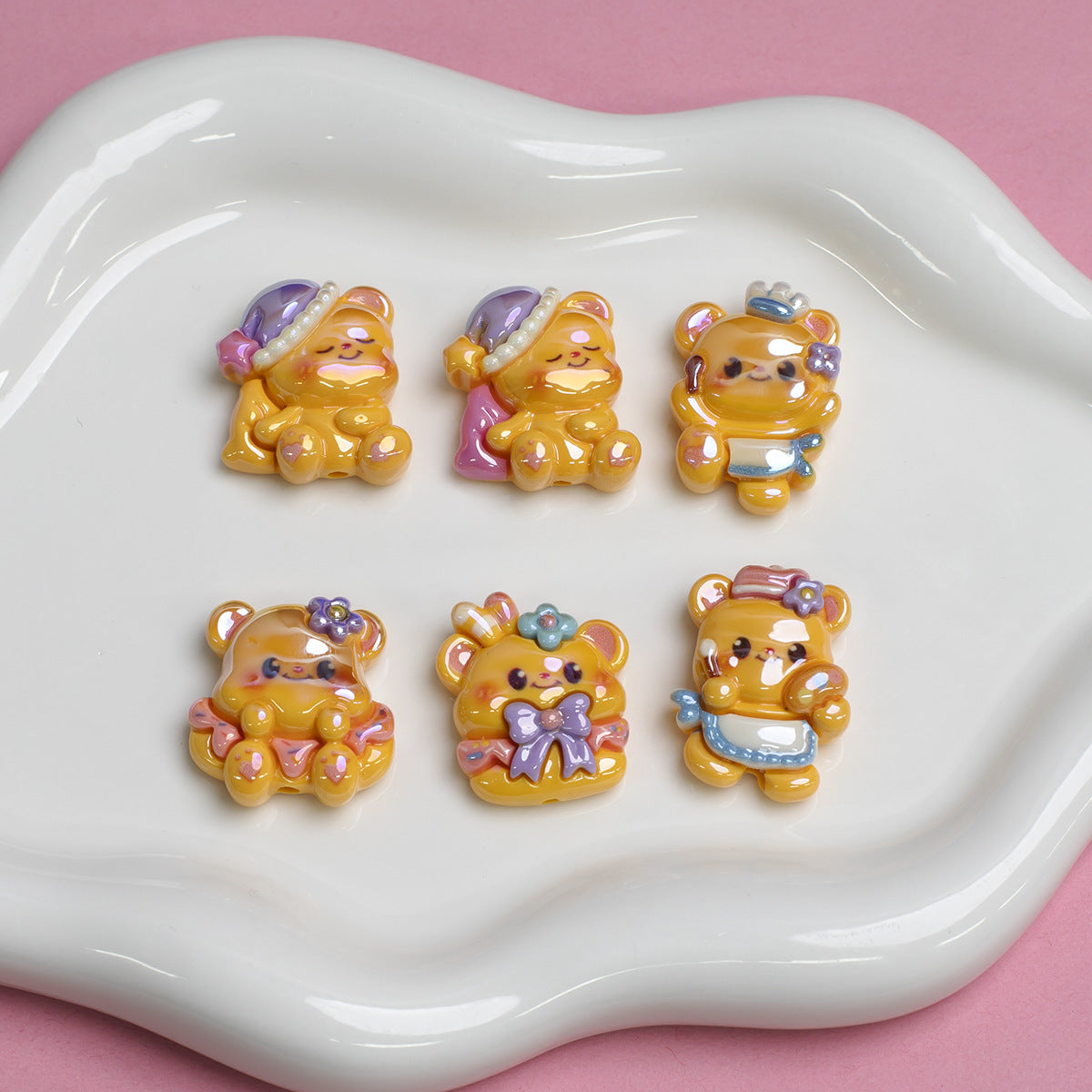 Electroplating Cartoon Butter Bear Acrylic Through-hole Beads | Acrylic Bead for DIY Bracelet Keychain Jewelry Making