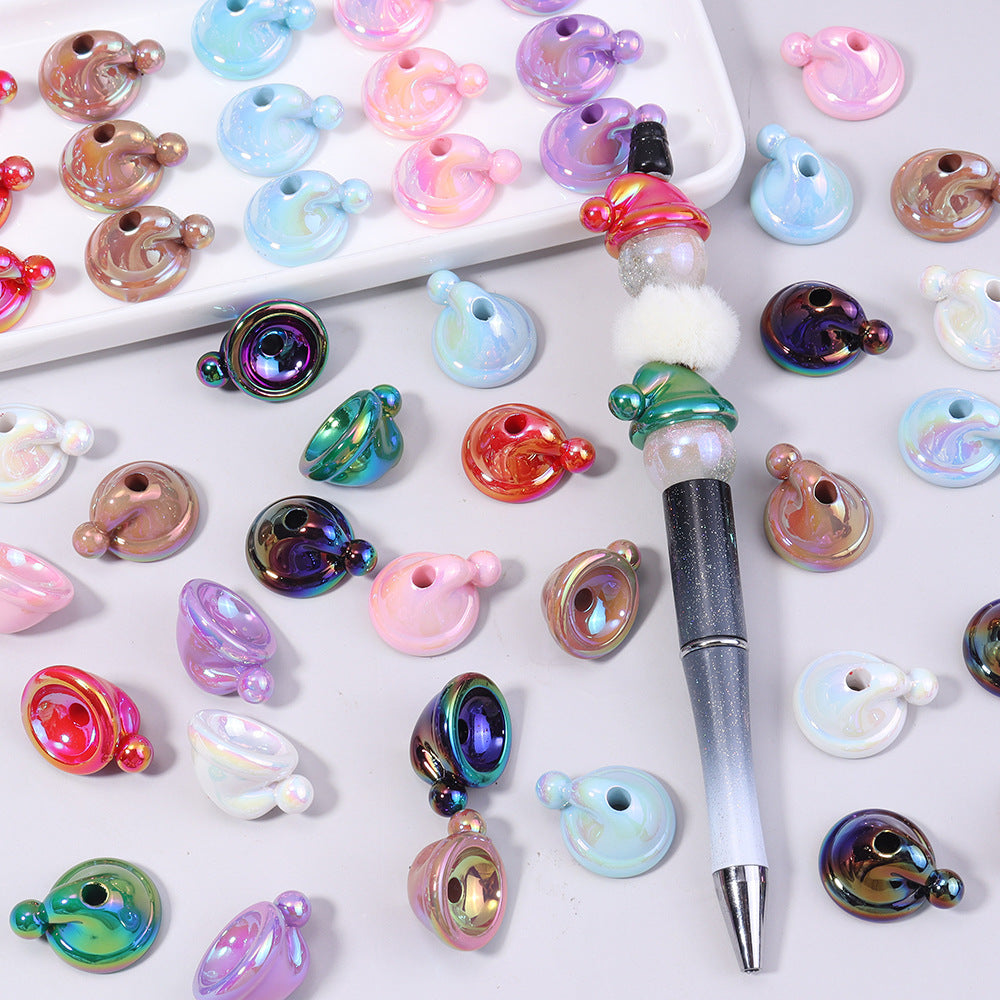 Solid Color Christmas Hat Acrylic Through Hole Beads - Beadable Cat