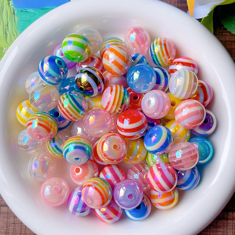 15mm UV-plated Acrylic Striped Straight Hole Beads - Beadable Cat