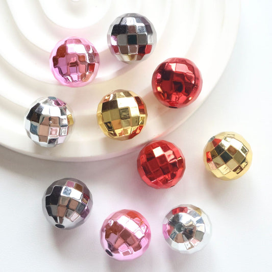 16mm Metallic Round Disco Beads Acrylic Straight Hole Beads - Beadable Cat