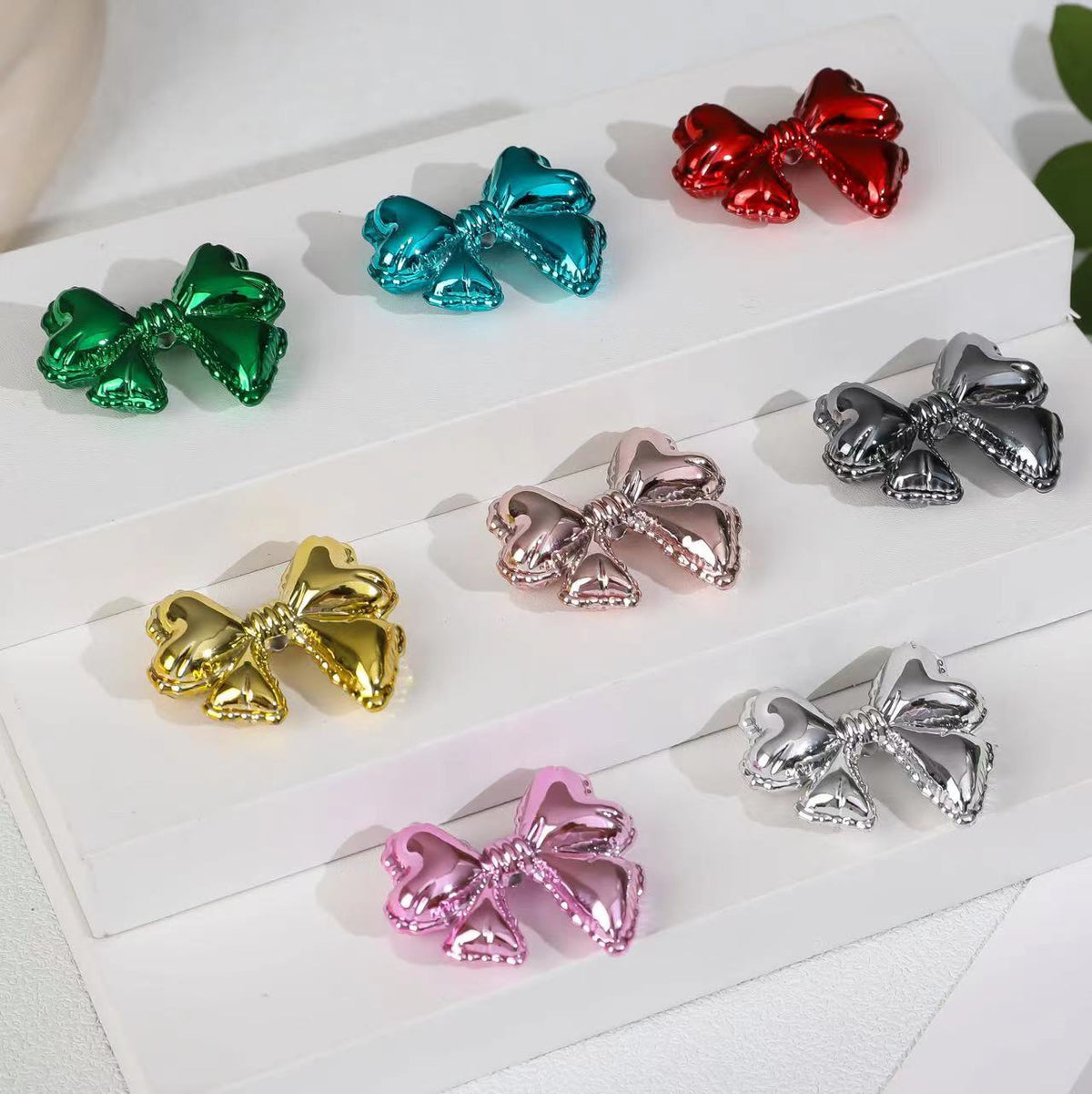 Metallic Lace Balloon Bow Acrylic Straight Hole Beads | Acrylic Bead for DIY Bracelet Keychain Jewelry Making
